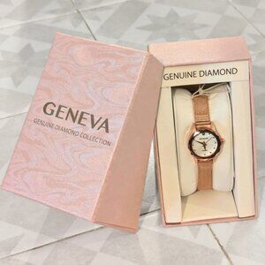 {Geneva} Diamond Collection Women's Wrist Watch Rose Gold Pearlescent 22mm